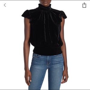 Frame smock hem sleeveless velvet blouse black